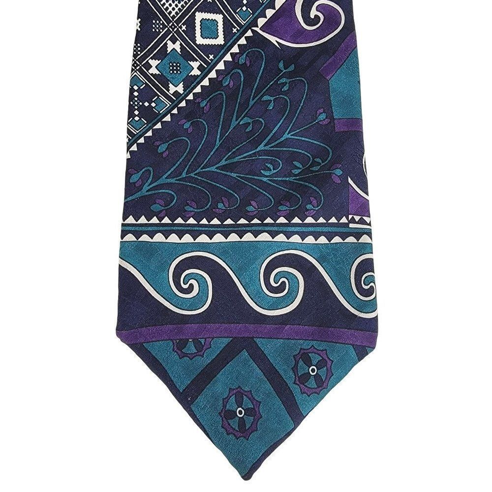 Pattinni 100%‎ Silk Mens Neck Tie Abstract Waves Purple Teal